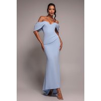 Off The Shoulder Draped Sleeve Maxi Dress - Blue by Goddiva