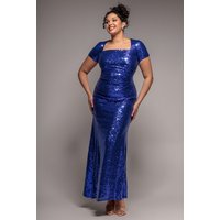 Sequin Portrait Neckline Maxi Dress - Royal Blue by Goddiva Plus