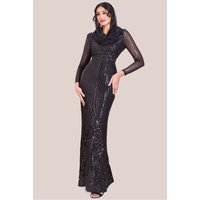 Modesty Sequin Wrap Maxi Dress - Black by Goddiva