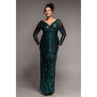 Long Sleeve Sequin V Wrap Maxi Dress - Emerald Green by Goddiva Plus