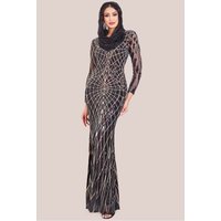 Modesty Geo Sequin Maxi Dress - Black by Goddiva