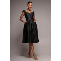 Crushed Satin Sleeveless A Line Midi Dress - Black by Goddiva