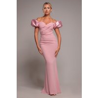 Puffy Satin Sleeve Scuba Maxi Dress - Blush Pink by Goddiva