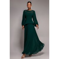 Bishop Sleeve Peplum Top Scuba Crepe And Chiffon Maxi Dress - Emerald Green by Goddiva