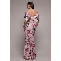 Off Shoulder Floral Bow Back Maxi Dress - Blush Pink by Goddiva