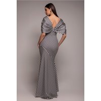 Stripe Off Shoulder Bow Back Satin Bow Maxi Dress - Black White by Goddiva