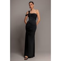 One Shoulder Asymmetric Twist Maxi Dress - Black by Goddiva