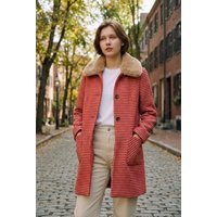 Dryden Herringbone Red And White Collar Coat