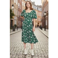 Louche Nadine Roaring Daisy Print Square Neck Balloon Sleeve Midi Dress