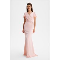 Lavish Alice BEAU Draped Wrap Satin Maxi Dress with Sleeves in Pink S