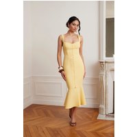 Lavish Alice PEYTON Lace Trim Fishtail Midi Dress In Yellow