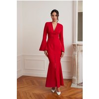 Lavish Alice JOSIE Fluted Sleeve Fishtail Maxi Dress in Red SM