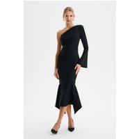 Lavish Alice ARIANNA One Shoulder Corset Detail Fishtail Midi Dress in Black L