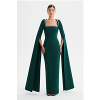 Lavish Alice GRACE Square Neck Embellished Cape Sleeve Maxi Dress in Emerald Green L