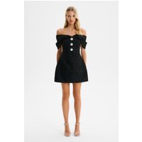 Lavish Alice ARIELLA Sequin Boucle Off Shoulder Mini Tulip Dress in Black