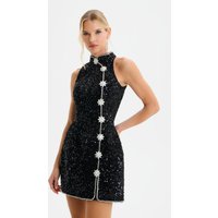 Lavish Alice LYLA Sequin Boucle Tulip Mini Dress with Embellishment in Black
