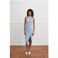 Lavish Alice BRIELLE Obi Belted Halterneck Midi Dress in Light Blue M