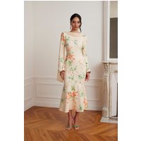 Lavish Alice BROOKE Floral Print Fishtail Midi Dress With Chiffon Drape In Yellow M