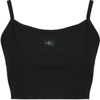 Calvin Klein Jeans SL WOVEN LABEL X BABY RIB CROP women's Vest top in Black