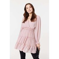Izabel London Tiered Long Sleeve Mini Dress women's Dress in Pink