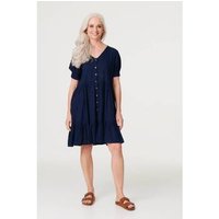 Izabel London Embossed V-Neck Knee Length Dress women's Dress in Marine