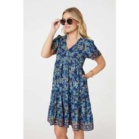 Izabel London Paisley Border Print V-Neck Short Dress women's Dress in Green