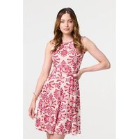 Izabel London Printed Tie Waist Knee Length Skater Dress women's Dress in Pink