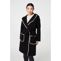 Izabel London Blanket Stitch Tie Waist Longline Coat women's Coat in Black