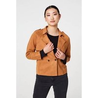 Izabel London Suede Texture Sleeve Cropped Trench Coat women's Trench Coat in Brown