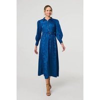 Izabel London Metallic Puff Sleeve Maxi Shirt Dress women's Long Dress in Blue