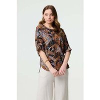 Izabel London Animal Print Sleeve Relaxed Top women's Blouse in Black