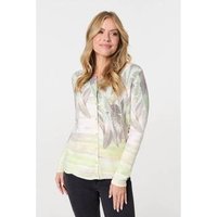 Izabel London Leaf Print Long Sleeve Slim Cardigan women's in Green
