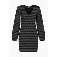 Enorsia Metallic Silver V-Neck Long Sleeve Mini Dress women's Dress in Black