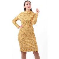 Enorsia Crepe Ribbed Midi Floral Dress women's Dress in Yellow