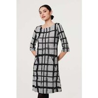 Izabel London Checked Sleeve Short Shift Dress women's Dress in Black
