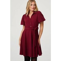 Izabel London Puff Sleeve Tie Waist Short Skater Dress women's Dress in Red