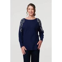 Izabel London Sparkly Embellished Long Sleeve Knit Top women's Blouse in Marine