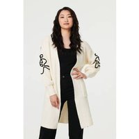 Izabel London Floral Trim Detail Longline Cardigan women's in Beige