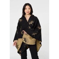 Izabel London Printed Open Front Oversized Poncho women's Coat in Black