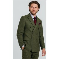 Double Breasted Green Windowpane Check Tweed Jacket