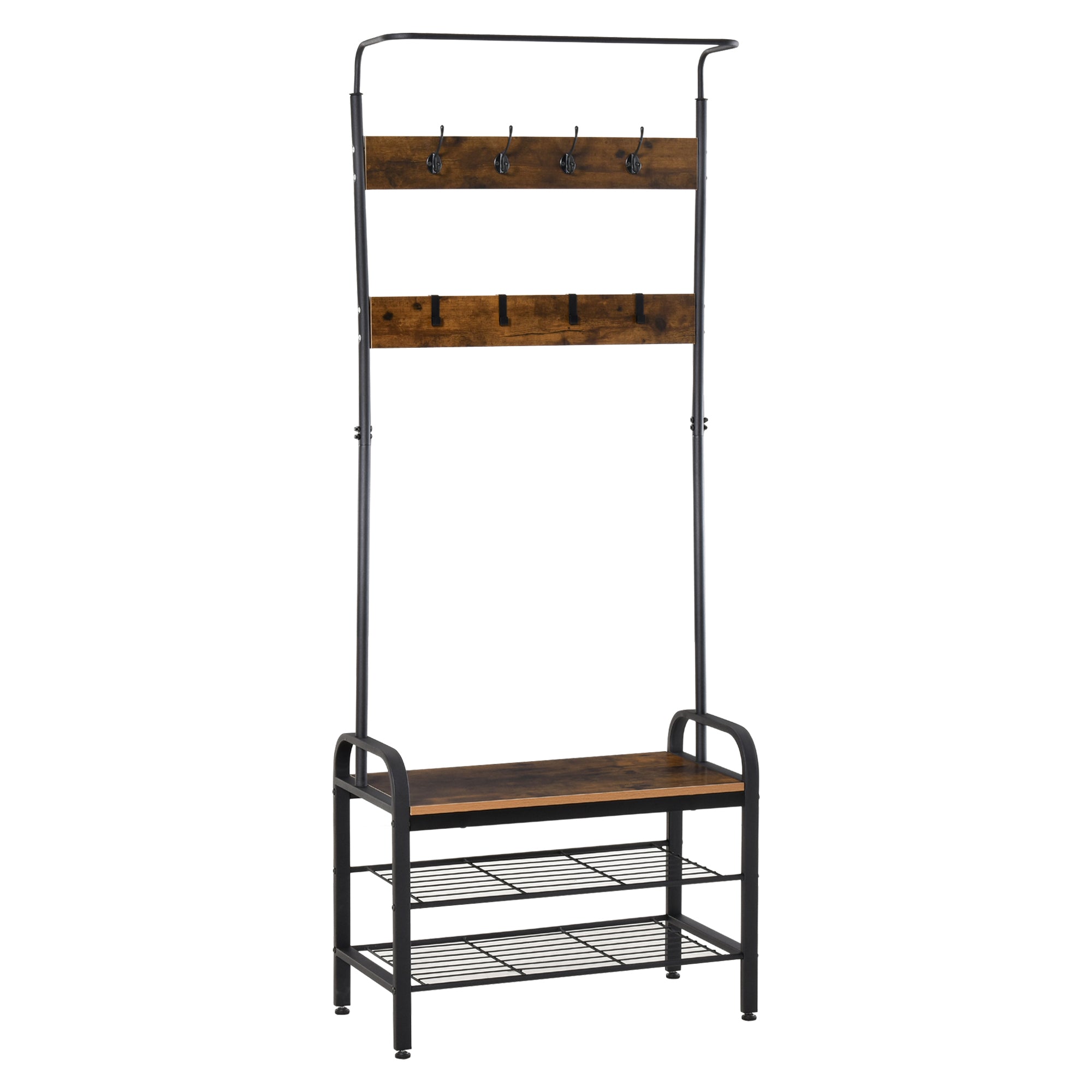 MCL Coat Rack Stand Industrial hallway Shoe Rack Removable Hooks Metal Wood Hangers Storage Cabinet Rustic Brown L×W×H