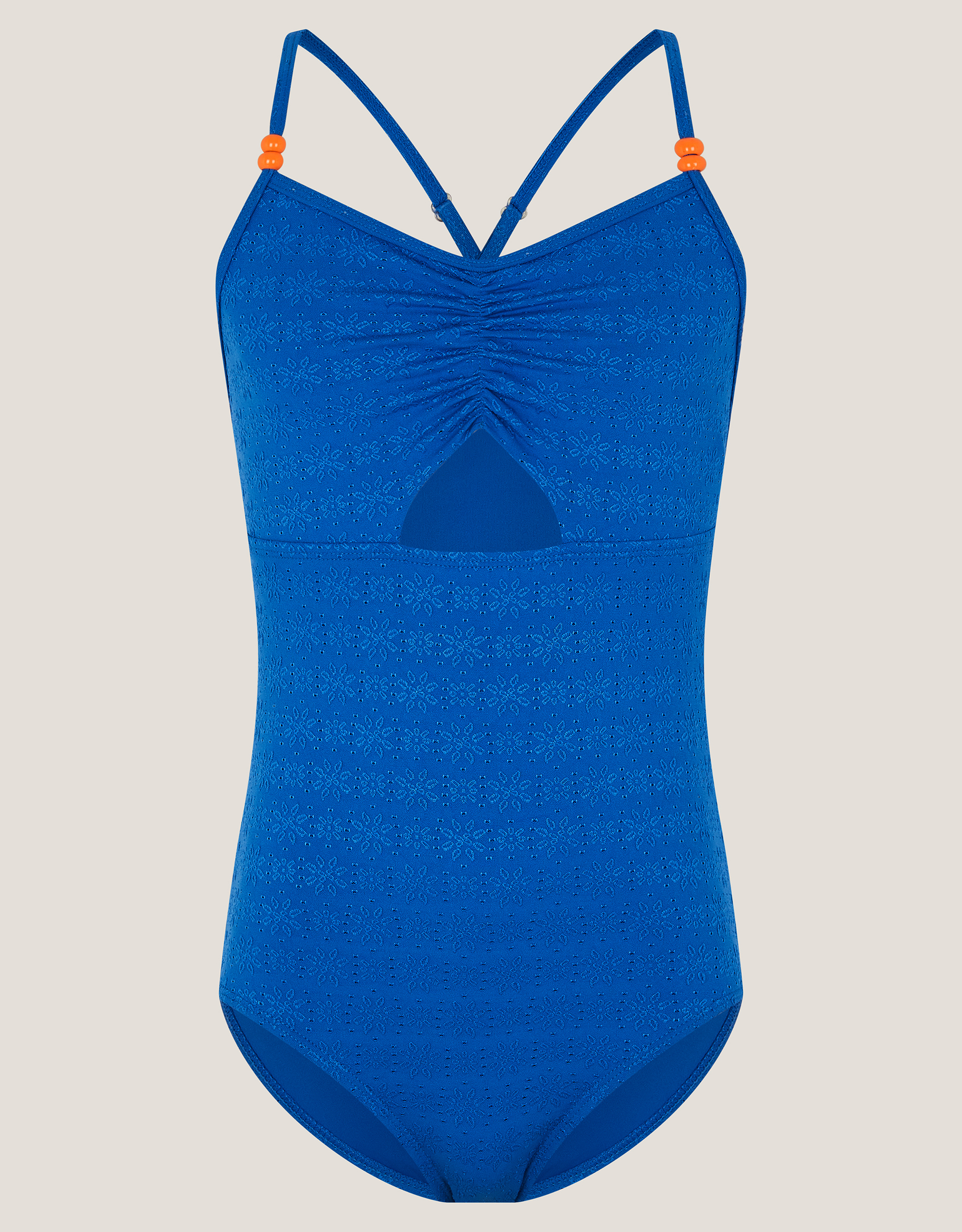 Broderie Cut Out Swimsuit Blue