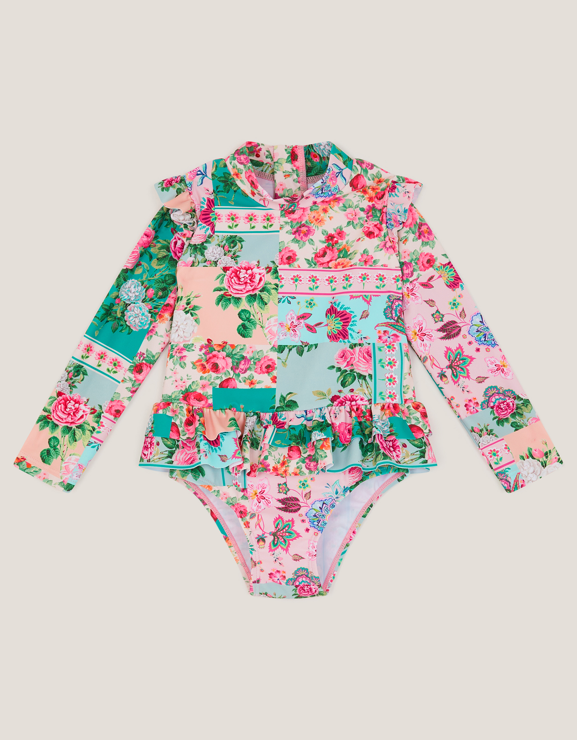 Baby Patchwork UPF+ Long Sleeve Swimsuit Green