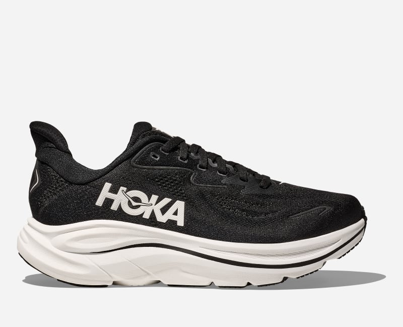 HOKA Women's Clifton Road Running Shoes in BlackWhite, Size . XW