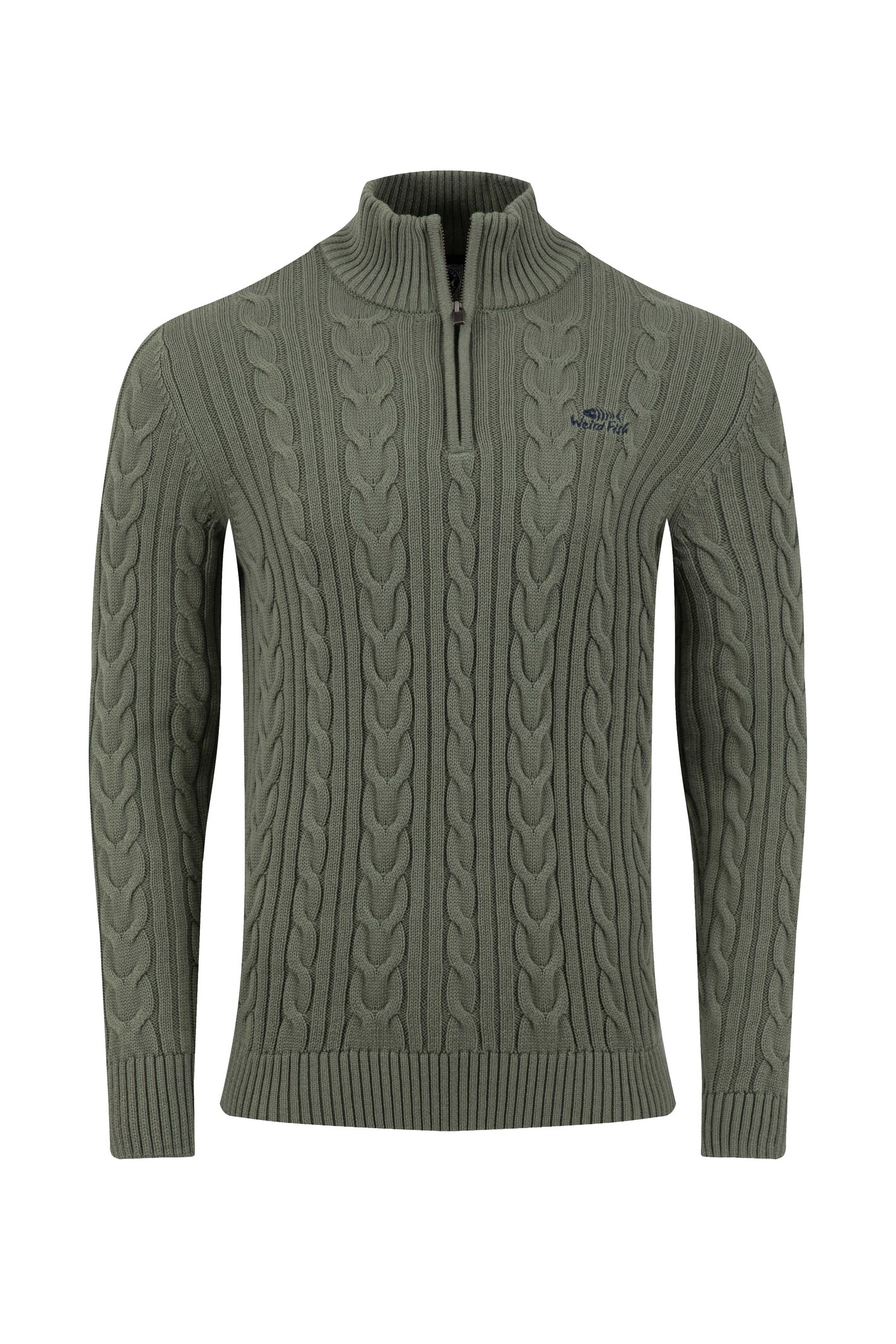 Weird Fish Heath Zip Cable Knit Jumper Woodland Sage Size