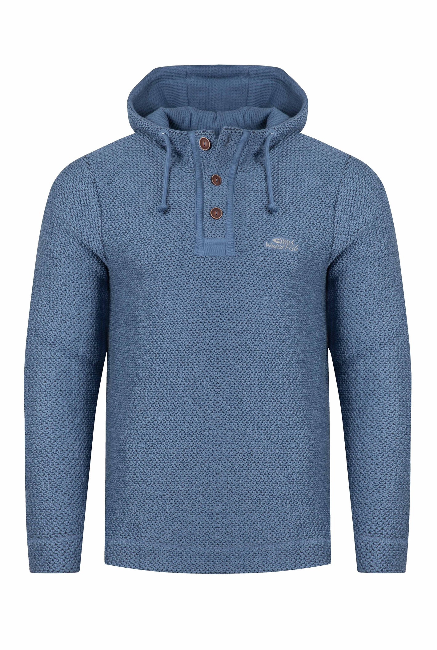 Weird Fish Bakersfield Button Neck Macaroni Hoodie Mid Blue Size