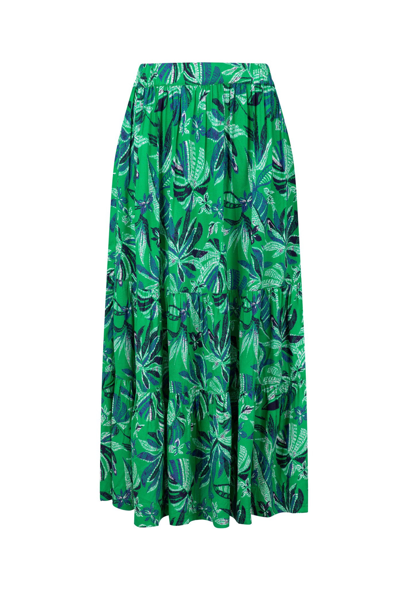 Weird Fish Cassis Printed Tiered Skirt Cactus Green Size