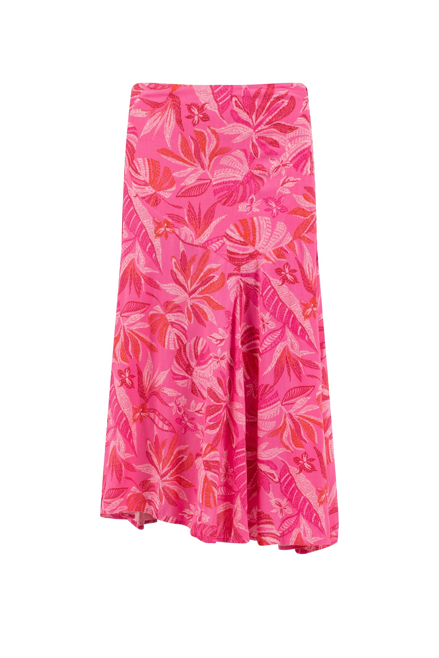 Weird Fish Cresento Printed Asymmetric Slit Skirt Hot Pink Size