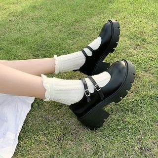 Platform Block Heel Mary Jane Shoes Matte Black