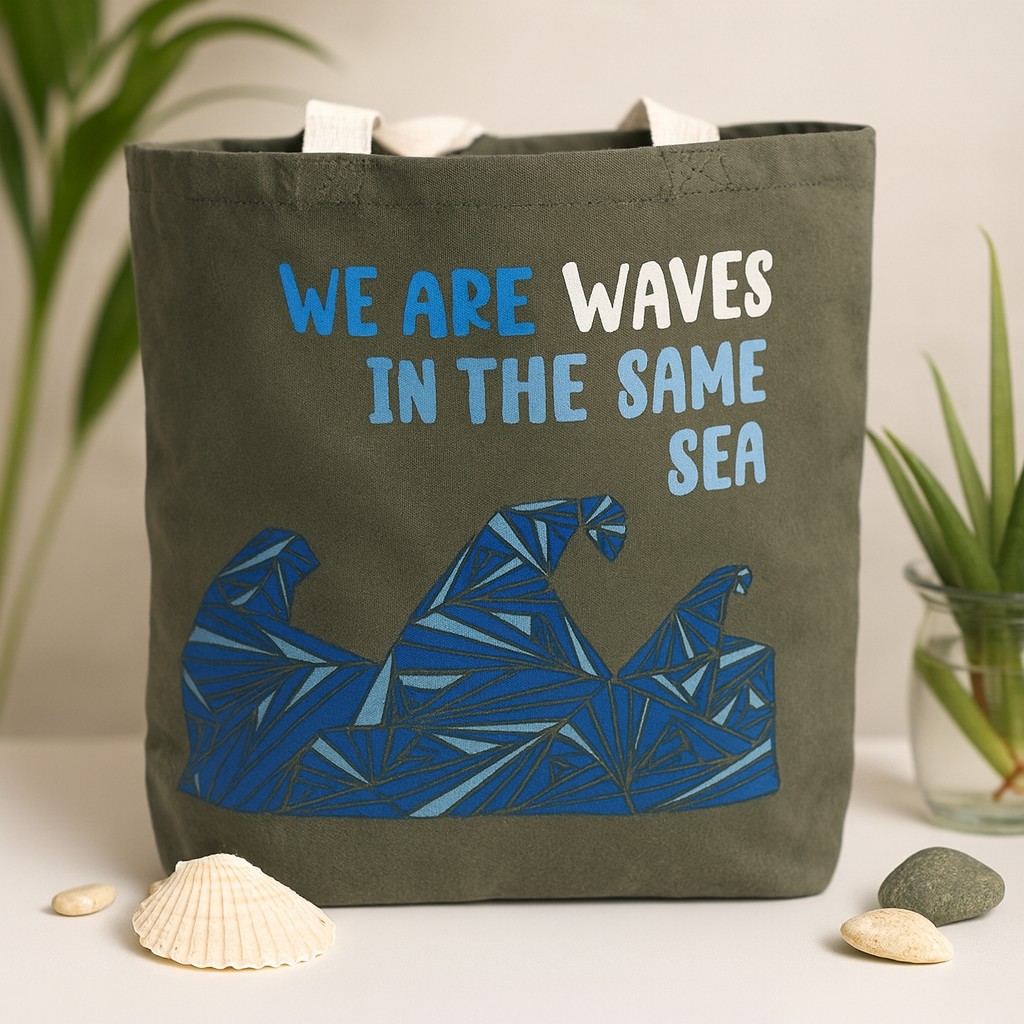 Cotton Tote Bag, Grey We Are Waves
